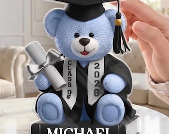 Personalized Class of 2026 Graduation Teddy Bear Acrylic Plaque Gift For Son Grandson, Custom Graduate Name Keepsake, Senior Night Sign