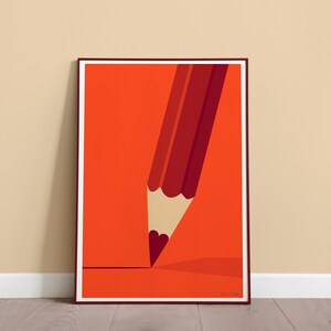 Love Pencil Giclée Art Print, Ilustración mínima de arte de pared, Retrato, A4 y A3