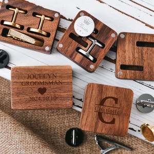 Gepersonaliseerde manchetknopen elegante bruidsjonkers cadeauset - gegraveerde walnoot manchetknopen dasspeld voor bruiloft - vintage stijl bruidscadeaus