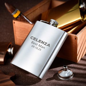Personalized Black Hip Flasks for Groomsmen, Custom Engraved Groomsman Flask, Wedding Party Gifts