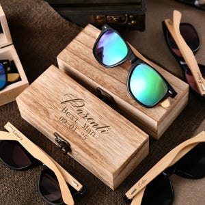 Personalized Engraved Wood Sunglasses - Engraved Wooden Sunglasses - Groomsmen Gift Set, Best Man Proposal Idea, Unique Gift for Him
