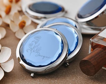 Customized Bridesmaid Pocket Mirror - Floral Makeup Mirror - Exquisite BridesmaidTreat