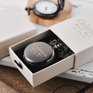 Custom Carved Groomsmen Pocket Watch - Exquisite Personalized  Man Keepsake - Wedding & Special Occasion Gift