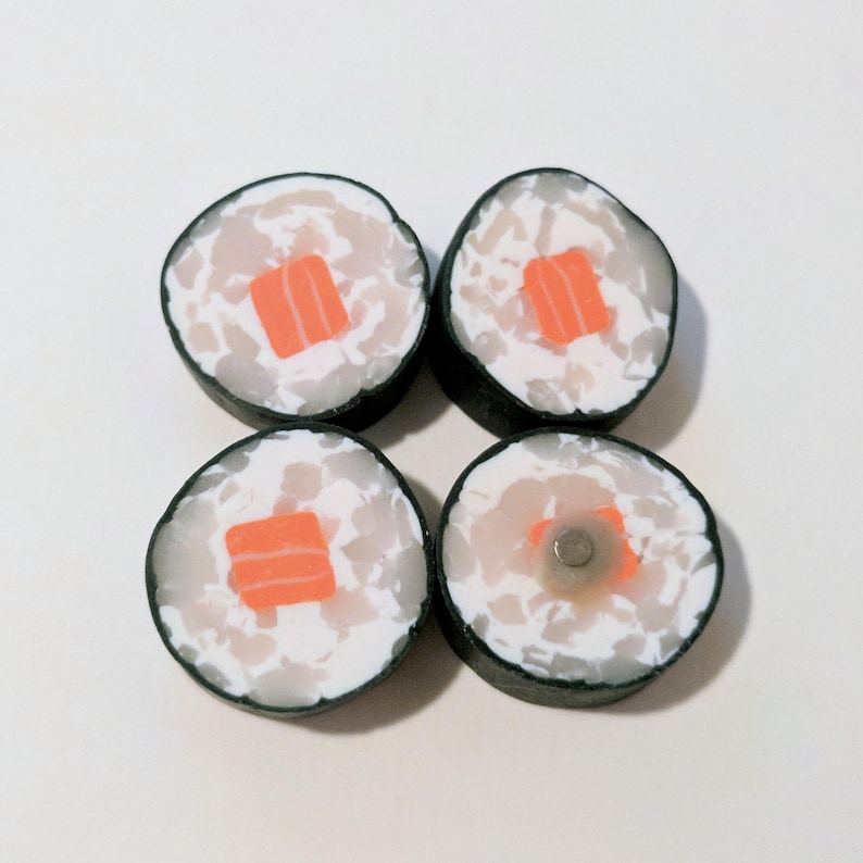 Salmon Roll Sushi Magnets Set of 4 Handmade Polymer Clay Food