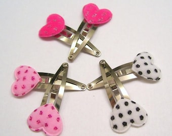 Heart Barrette Trio Set of Polka Dot Snap Clips for Little Girls and Little Big Girls