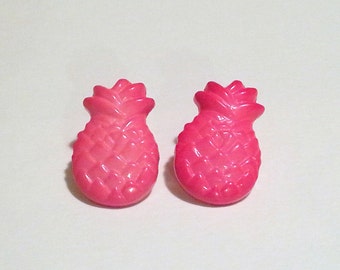 Funky Pink Pineapple Post Earrings Cute Retro Tiki