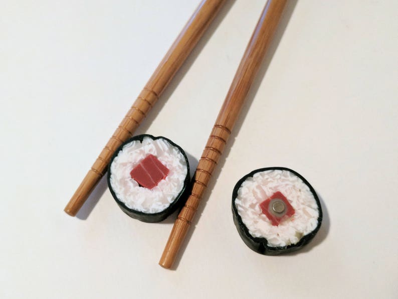 Tuna Maki Roll Sushi Magnets Set of 4 Handmade Polymer Clay Food