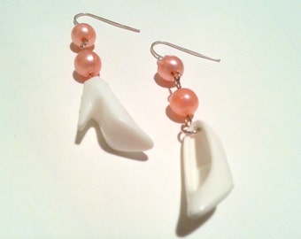 Pearly Pink and White Barbie Shoe Earrings Vintage Doll High Heels