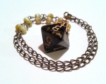 Brass Black and Gold Metallic D8 Beaded Necklace for Tabletop Gamers with Style OOAK