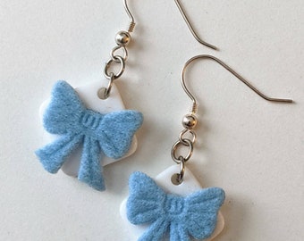 Fuzzy Baby Blue Bow Lolita Earrings