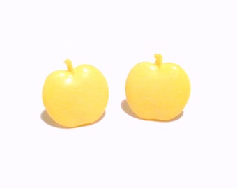 Yellow Apple Stud Earrings Plastic Buttons with Sterling Silver Posts for Metal Sensitivities