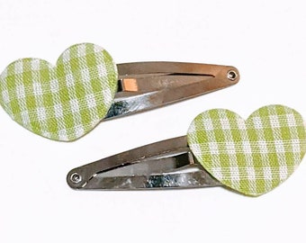 Gingham Heart Barrettes Lime sweet Lolita tea party dress up