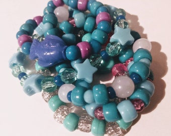 5 Cool Blue Seawench Kandi Kid Pony Bead Bracelets