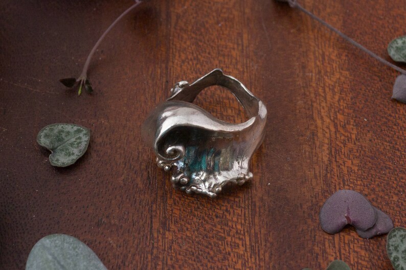captured in sterling silver Breaking wave ring dramatic surf crashing on a shore