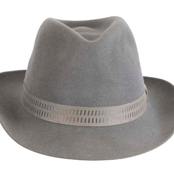 Grey rabbit fur mens wide brim fedora hat