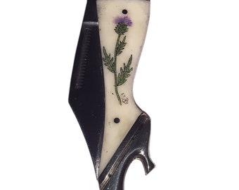 Personalized Scrimshaw "Lady Leg" Knife with Thistle