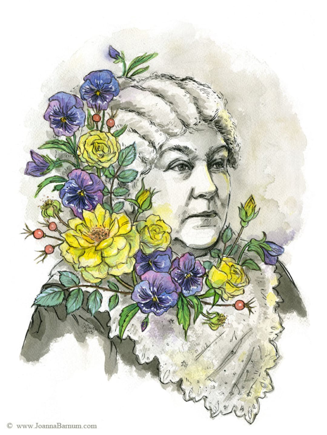 Elizabeth Cady Stanton With Yellow Roses and Purple Pansies ...