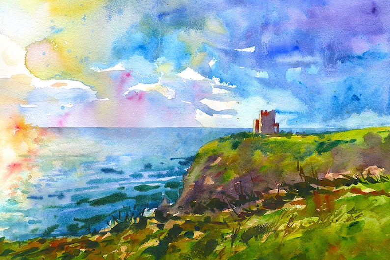 Cliffs of Moher Ireland Art Watercolor Print Set Panorama Etsy