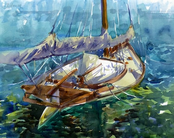 Annapolis, Maryland "Bear" Sailboat landscape in watercolor- print and original painting options