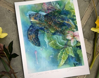 Green Sea Turtle Study - Animal Watercolor Art Print