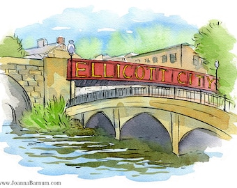 Historic Ellicott City, MD, Railroad bridge- art print in multiple sizes