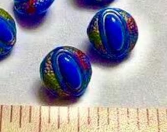 Minibotones de ojo de dragón de vidrio azul de 1/4", juego de 8, moldeados y pintados