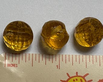 Juego de 3 botones de vidrio ámbar moldeados en forma de bola