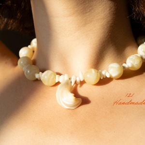 White Coral & Shell Pendant Necklace: Handmade Beaded Statement Jewelry