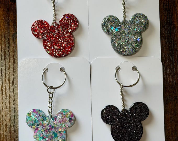 Set of 4 Glitter Resin Mouse Keychains – Handmade Sparkle Accessories