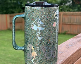 Green Glitter Woodland Theme 20oz Camper Mug Epoxy Tumbler