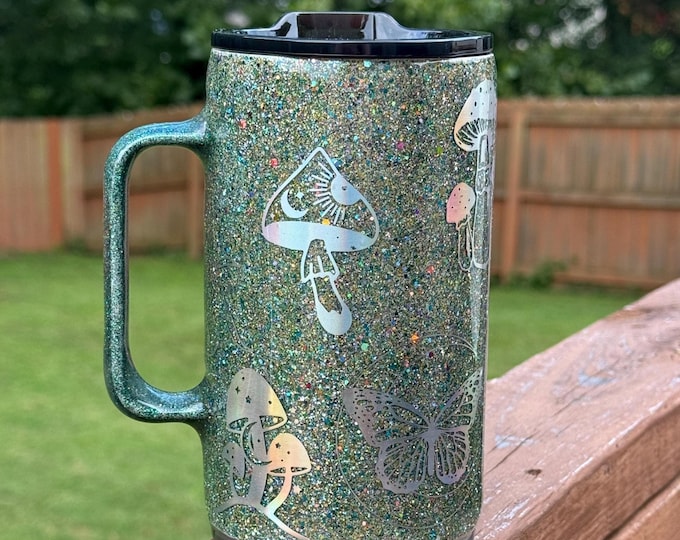 Green Glitter Woodland Theme 20oz Camper Mug Epoxy Tumbler