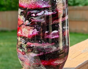 Burgundy and Silver Swirl 16oz Glitter Wine Cup Epoxy Tumbler