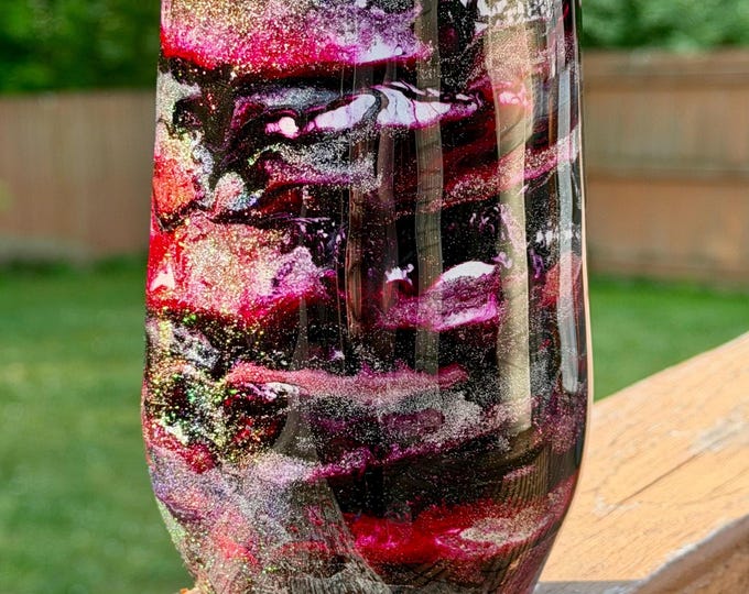 Burgundy and Silver Swirl 16oz Glitter Wine Cup Epoxy Tumbler