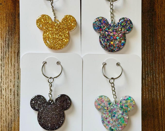 Set of 4 Glitter Resin Mouse Keychains – Cast Member Gifts, Sparkle Accessories