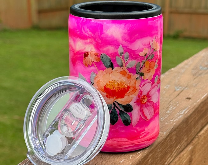 Floral Watercolor Can Kewlzie Hot Pink Epoxy Tumbler