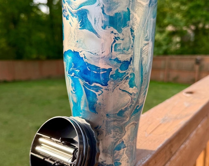 Silver and Blue Swirl 30oz Strawbler Epoxy Tumbler