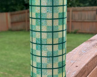 24oz Plump Green Plaid Handmade Epoxy Tumbler