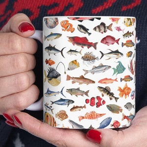 Fish Pattern Mug, Ocean-Inspired Coffee Cup for Sea Animal Lovers, Nautical Kitchen Decor & Underwater Theme Gift, Marine Life Mug