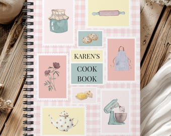 Personalized Vintage Cookbook For Her, Custom Blank Recipe Spiral Notebook, Cute Family Recipes Journal, Name Cook Book