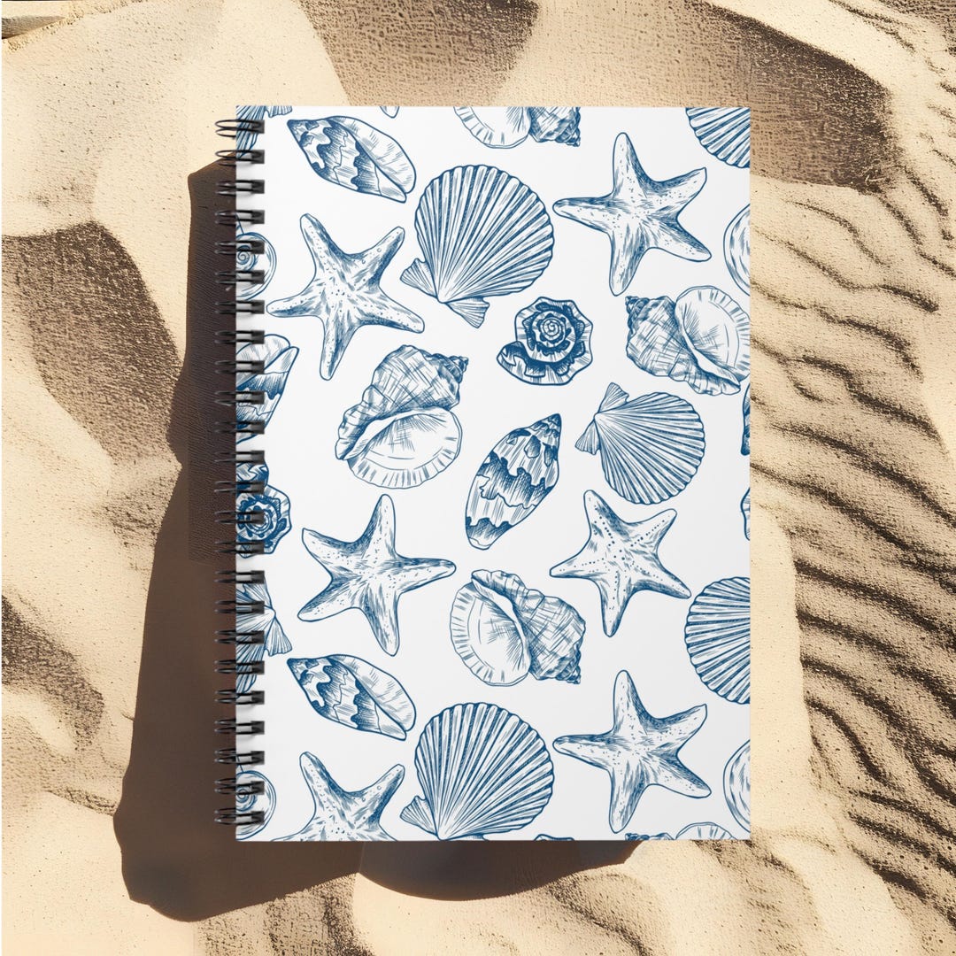 Seashell Spiral Notebook Blue Coastal Journal Ocean Travel Diary Beach ...