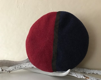 Two faces merino wool beret, mens hat,unisex hat - wine red and navy blue