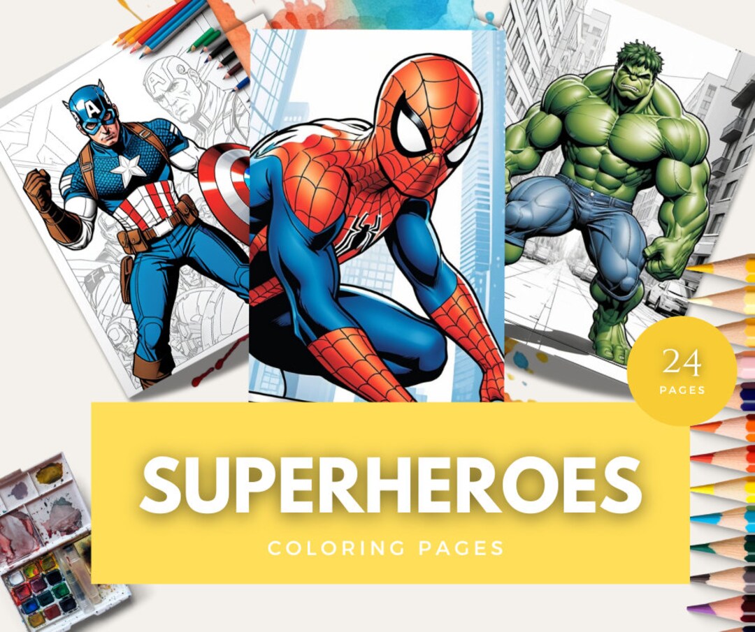 Superhero Coloring Book Pages Bundle for Kids and Adults Fun ...