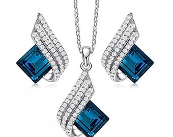 Shining Diva Fashion Angel Wings ketting met kristallen hanger oorbellen ontwerper originele sieraden set cadeaus voor vrouwen en meisjes