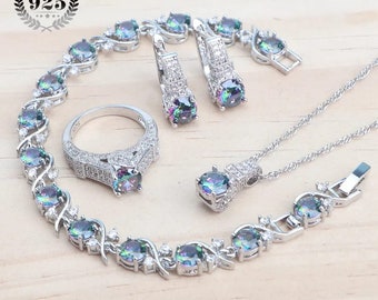 925 Sterling Silver Jewelry Sets For Women Wedding Jewelry Ladies Purple Zircon Earrings Bracelets Set Rings Pendant Necklace