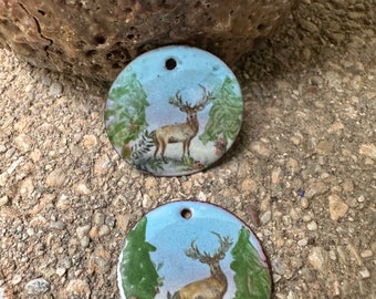 ENAMELED CHARMS, Forest Scene Enamel Components,  Artisan Enamel, Enameled Jewelry, Copper Enamel, Handmade Enamel, Artisan Enamel