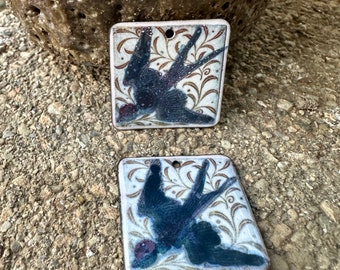 ENAMELED CHARMS, William DeMorgan  Enamel  Components,  Artisan Enamel, Enameled Jewelry, Copper Enamel, Handmade Enamel, Artisan Enamel