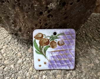 ENAMELED CHARMS, Floral Pendant Enamel Jewelry Components,  Artisan Enamel, Enameled Jewelry, Copper Enamel, Handmade Enamel, Artisan Enamel