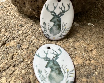 ENAMELED CHARMS, Winter Deer,  Artisan Enamel, Enameled Jewelry, Copper Enamel, Handmade Enamel, Artisan Enamel