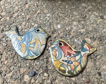 ENAMELED CHARMS, Floral Birds,  Artisan Enamel, Enameled Jewelry, Copper Enamel, Handmade Enamel, Artisan Enamel