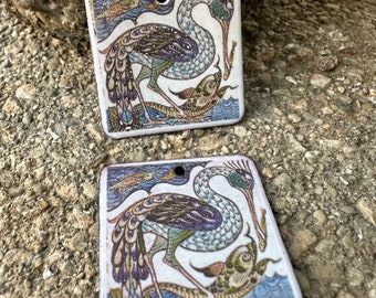 ENAMELED CHARMS, William DeMorgan  Enamel  Components,  Artisan Enamel, Enameled Jewelry, Copper Enamel, Handmade Enamel, Artisan Enamel